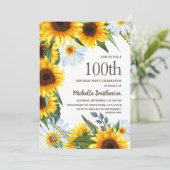 Gelbe Sonnenblumen Weiße Daisies 100. Geburtstag Einladung (Stehend Vorderseite)