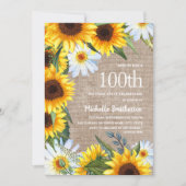 Gelbe Sonnenblumen Weiße Daisies 100. Geburtstag Einladung (Vorderseite)