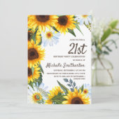 Gelbe Sonnenblumen Weiße Daisies 21. Geburtstag Einladung (Stehend Vorderseite)