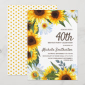 Gelbe Sonnenblumen Weiße Daisies 40. Geburtstag Einladung (Vorne/Hinten)