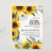Gelbe Sonnenblumen Weiße Daisies 60. Geburtstag Einladung (Vorne/Hinten)