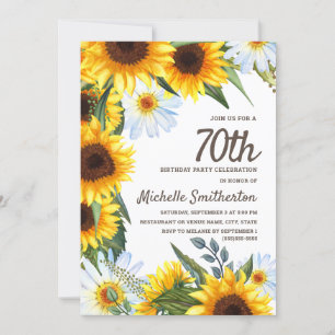 Gelbe Sonnenblumen Weiße Daisies 70. Geburtstag Einladung