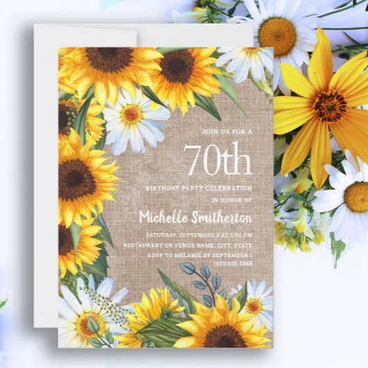 Gelbe Sonnenblumen Weiße Daisies 70. Geburtstag Einladung