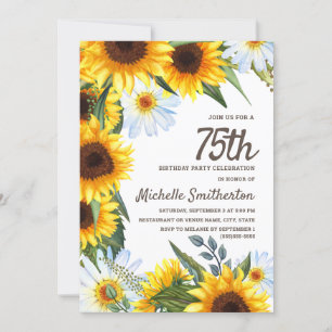 Gelbe Sonnenblumen Weiße Margeriten 75. Geburtstag Einladung