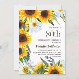 Gelbe Sonnenblumen Weiße Margeriten 80. Geburtstag Einladung