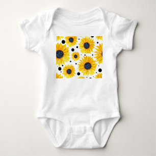 Gelbe Sonnenblumen Weißer Hintergrund Muster Baby Strampler