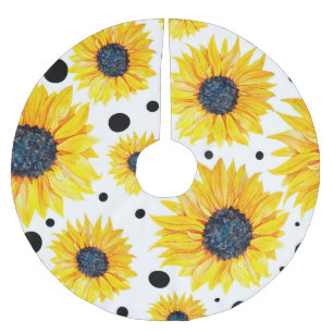 Gelbe Sonnenblumen Weißer Hintergrund Muster Polyester Weihnachtsbaumdecke