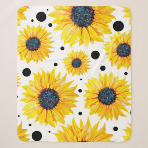 Gelbe Sonnenblumen Weißer Hintergrund Muster Sherpadecke