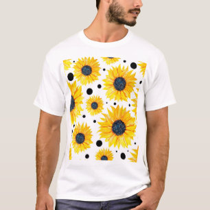 Gelbe Sonnenblumen Weißer Hintergrund Muster T-Shirt