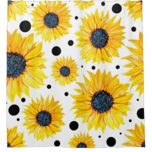 Gelbe Sonnenblumen Weißes Hintergrundmuster Duschvorhang
