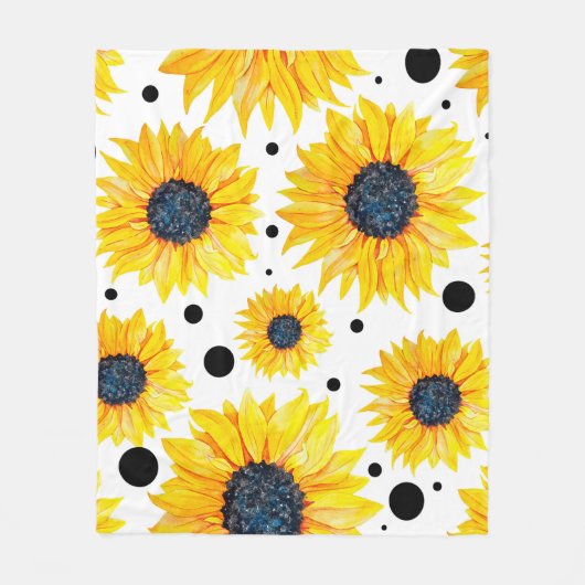 Gelbe Sonnenblumen Weißes Hintergrundmuster Fleecedecke (Vorderseite)
