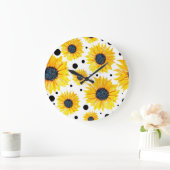 Gelbe Sonnenblumen Weißes Hintergrundmuster Große Wanduhr (Zuhause)