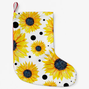 Gelbe Sonnenblumen Weißes Hintergrundmuster Kleiner Weihnachtsstrumpf