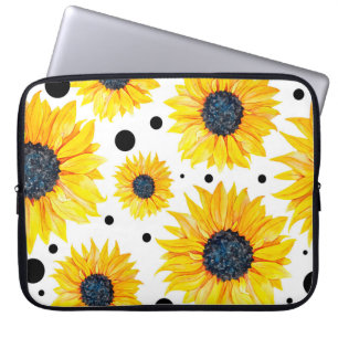 Gelbe Sonnenblumen Weißes Hintergrundmuster Laptopschutzhülle
