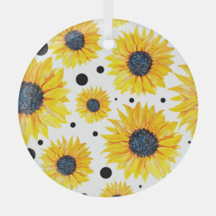 Gelbe Sonnenblumen Weißes Hintergrundmuster Ornament Aus Glas