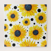 Gelbe Sonnenblumen Weißes Hintergrundmuster Puzzle (Horizontal)