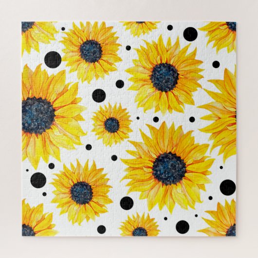 Gelbe Sonnenblumen Weißes Hintergrundmuster Puzzle (Vertikal)
