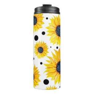 Gelbe Sonnenblumen Weißes Hintergrundmuster Thermosbecher