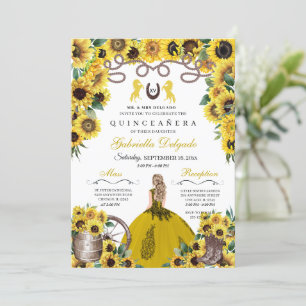 Gelbe Sonnenblumen Western Charro Quinceanera Einladung