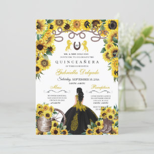 Gelbe Sonnenblumen Western Charro Quinceanera Einladung