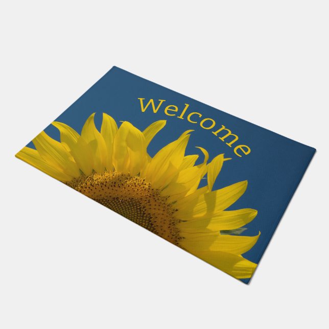 Gelbe Sonnenblumen - Willkommen Fußmatte (Schrägansicht)