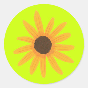 Gelbe Sonnenblumen Zeichnen grüner Neonkleber Runder Aufkleber