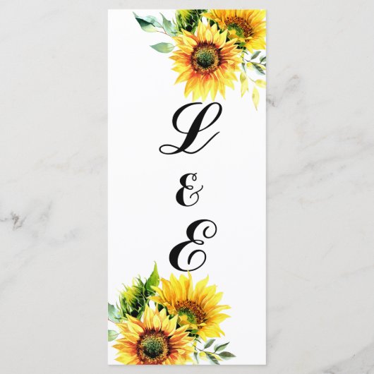 Gelbe Sonnenblumenblume, lebhafter Frühlingsbukett Menükarte (Rückseite)