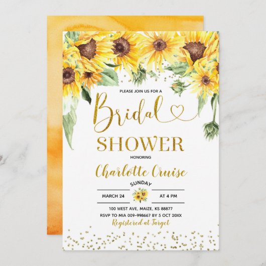 Gelbe Sonnenblumendusche Einladung (Vorne/Hinten)