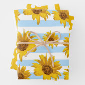 Gelbe Sonnenblumenfelder und Streifen-Muster Geschenkpapier Set (Beispiel)