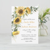 Gelbe Sonnenblumengrün Einladung Hochzeit (Stehend Vorderseite)