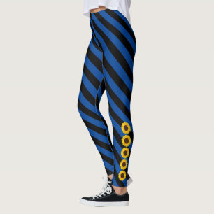 Gelbe Sonnenblumenseiten Schwarz und Blauer Streif Leggings