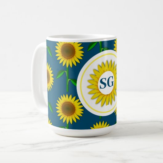 Gelbe Sonnenblütenmonogramm Kaffeetasse (Vorderseite Links)