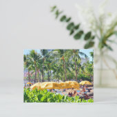 Gelbe Sonnenschirme am Strand Postkarte (Stehend Vorderseite)