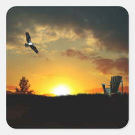 Gelbe Sonnenuntergang-Grasskleber Quadratischer Aufkleber