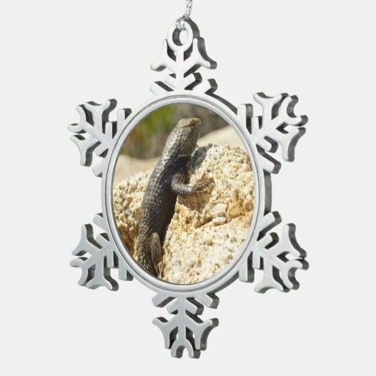Gelbe Spiny Lizard bei Joshua Tree Schneeflocken Zinn-Ornament (Rechts)