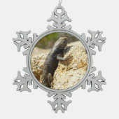 Gelbe Spiny Lizard bei Joshua Tree Schneeflocken Zinn-Ornament (Vorderseite)