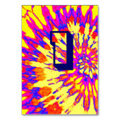 Gelbe Spirale Gefärbte Krawatte Hochzeitstisch 1 Tischnummer (Rückseite)