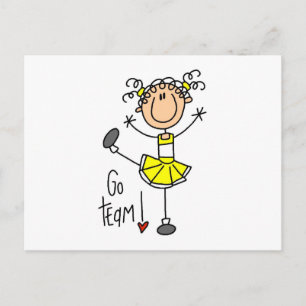 Gelbe Stäbchen-Figur Cheerleader T-Shirts und Gesc Postkarte