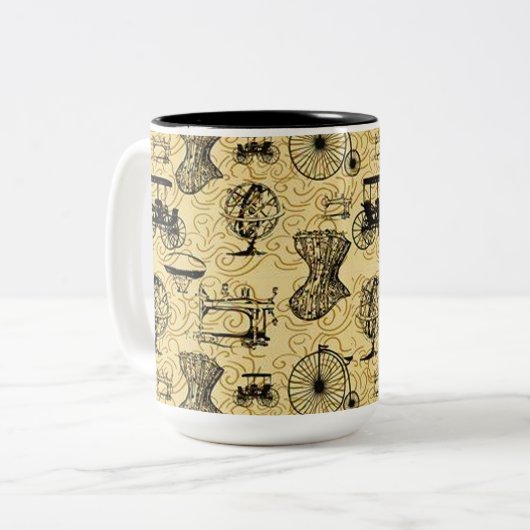 Gelbe Steampunk-Muster Tasse (Vorderseite Links)