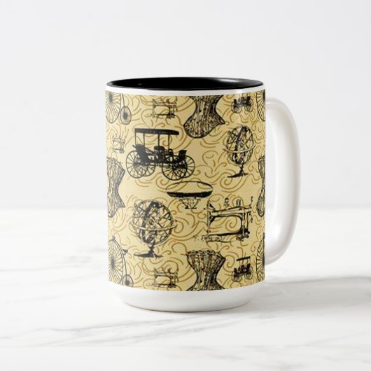 Gelbe Steampunk-Muster Tasse (VorderseiteRechts)