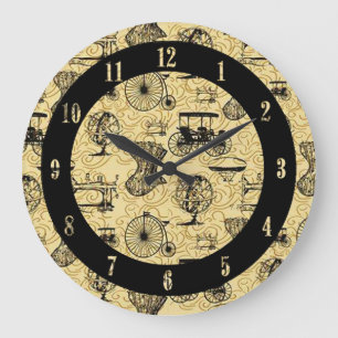 Gelbe Steampunk-Muster-Wanduhr Große Wanduhr