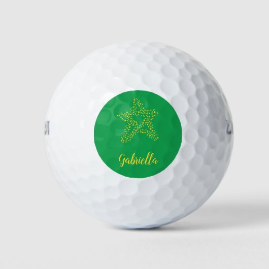 Gelbe Sterne auf Grün Golfball (Vorderseite)