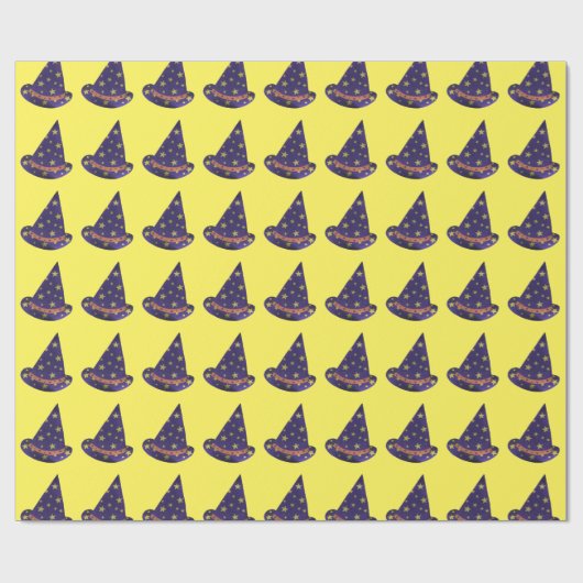 Gelbe Sterne auf Lila Zauberer Hass Halloween Geschenkpapier (Flach)