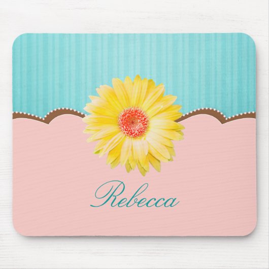 Gelbe Sterne auf rosa und Aquamarin Personalisiert Mousepad (Vorne)