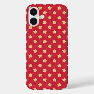 Gelbe Sterne auf rotem Vintage-Muster iPhone 16 Plus Hülle