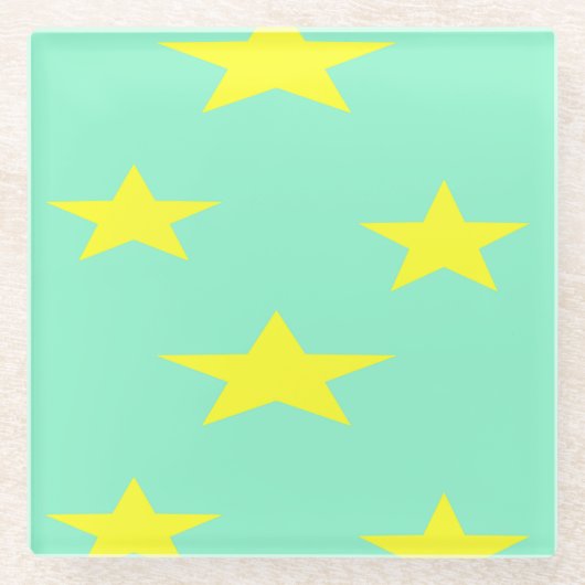 Gelbe Sterne auf Türkis Glasuntersetzer (Vorderseite)