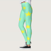 Gelbe Sterne auf Türkis Leggings (Links)