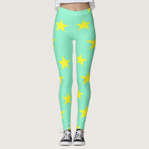 Gelbe Sterne auf Türkis Leggings