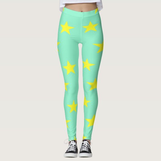 Gelbe Sterne auf Türkis Leggings (Vorderseite)