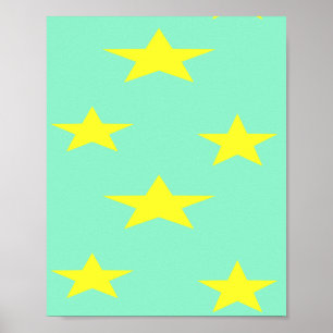Gelbe Sterne auf Türkis Poster